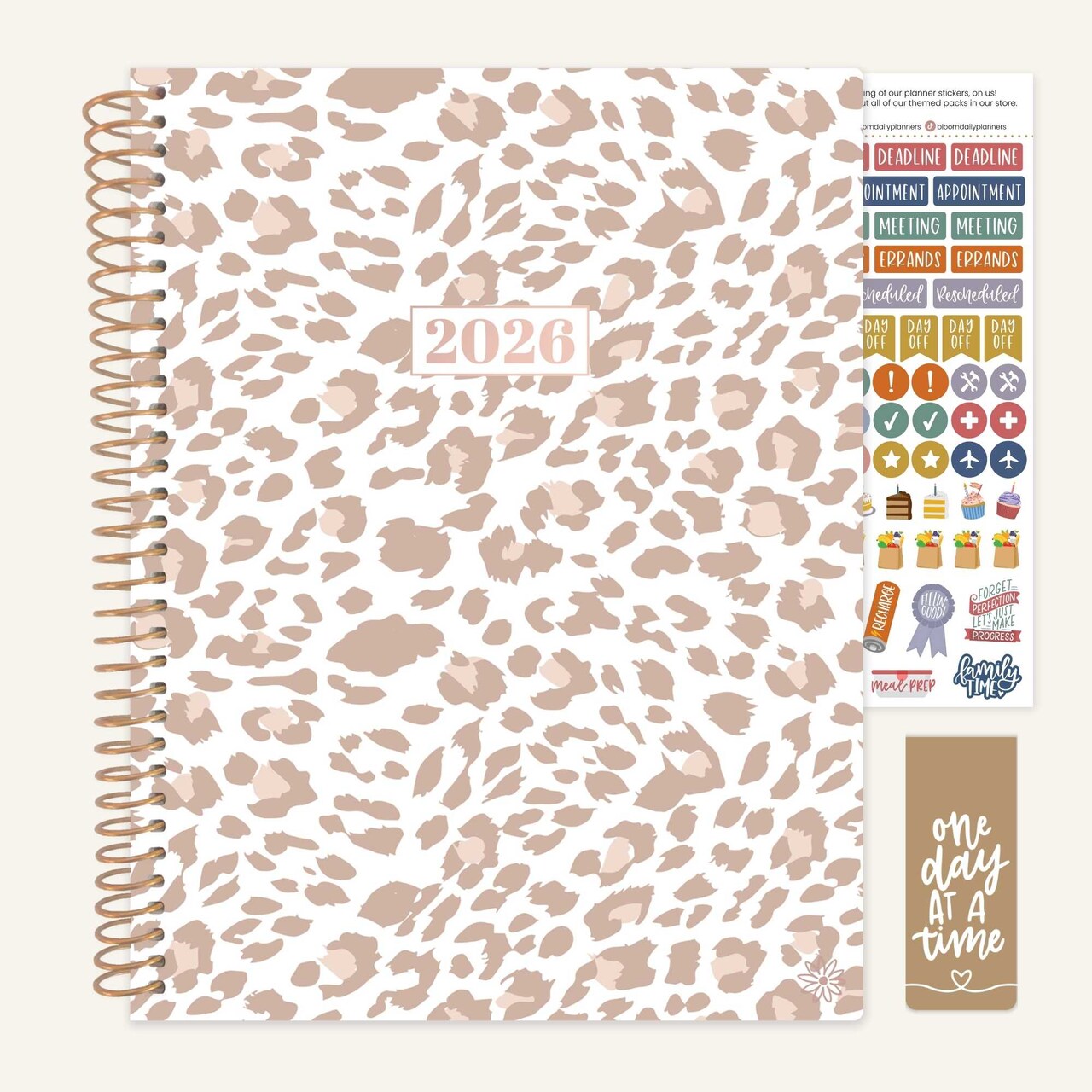bloom daily planners 2026 Soft Cover Weekly & Monthly Planner, 8.5" x 11", Tan Leopard